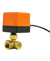 Кран шаровой DN.ru BV0030NP-SP-3L-T-ED Ду15 Ру16 стандартнопроходной, L-тип, трехходовой, латунь, внутренняя резьба, уплотнение - нитриловый каучук / PTFE, с электроприводом 220В без концевых выключателей