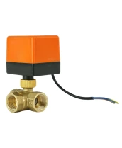 Кран шаровой DN.ru BV0030NP-SP-3T-T-ED Ду20 Ру16 стандартнопроходной, T-тип, трехходовой, латунь, внутренняя резьба, уплотнение - нитриловый каучук / PTFE, с электроприводом 220В без концевых выключателей