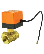 Кран шаровой DN.ru BV0030NP-SP-3L-T-ED Ду25 Ру16 стандартнопроходной, L-тип, трехходовой, латунь, внутренняя резьба, уплотнение - нитриловый каучук / PTFE, с электроприводом 220В без концевых выключателей