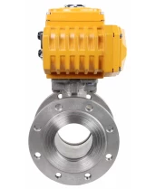 Кран шаровой DN.ru BV3232P-FP-Fb-ISO-H Ду100 Ру16, корпус - сталь 316, уплотнение - PTFE, полнопроходной, межфланцевый с электроприводом DN.ru QT-N-020EM-O1-220VAC-У1