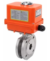 Кран шаровой DN.ru BV3232P-FP-Fb-ISO-H Ду25 Ру16, корпус - сталь 316, уплотнение - PTFE, полнопроходной, межфланцевый с электроприводом DN.ru QT-N-003EM-O1-220VAC-У1 MINI