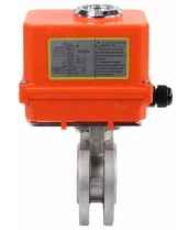 Кран шаровой DN.ru BV3232P-FP-Fb-ISO-H Ду25 Ру16, корпус - сталь 316, уплотнение - PTFE, полнопроходной, межфланцевый с электроприводом DN.ru QT-N-003EM-O1-220VAC-У1 MINI