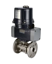 Кран шаровой DN.ru BV3131P(3pc)-FP-F-ISO-H Ду100 Ру16 полнопроходной трехсоставной, фланцевый, нержавеющая сталь 304, уплотнение - PTFE, 22х22, F10, WDVF, с электроприводом четвертьоборотным DN.ru QTSA-N-014EM-O0-220VAC с пружинным возвратом