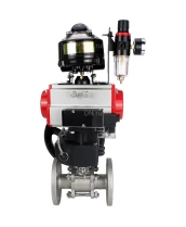 Кран шаровой DN.ru BV3131P(3pc)-FP-F-ISO-H Ду15 Ру40 фланцевый, полнопроходной, 3-составной, корпус - нерж.сталь SS304, уплотнение PTFE, с пн.приводом PA-DA-052 пн.распределителем 4M310-08 220В редуктором MON1-250-T26-ISO БПВ AFC2000 БКВ APL-510N-EX