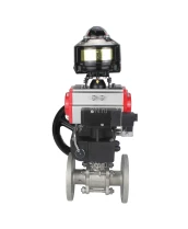 Кран шаровой DN.ru BV3131P(3pc)-FP-F-ISO-H Ду32 Ру40 фланцевый, полнопроходной, трехсоставной, корпус - нерж.сталь SS304, уплотнение - PTFE, с пн.приводом DN.ru PA-DA-052 пн.распределителем 4M310-08 220В редуктором MON1-250-T26-ISO БКВ APL-510N-EX