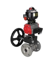 Кран шаровой DN.ru BV3131P(3pc)-FP-F-ISO-H Ду32 Ру40 фланцевый, полнопроходной, трехсоставной, корпус - нерж.сталь SS304, уплотнение - PTFE, с пн.приводом DN.ru PA-DA-052 пн.распределителем 4M310-08 220В редуктором MON1-250-T26-ISO БКВ APL-510N-EX