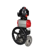 Кран шаровой DN.ru BV3131P(3pc)-FP-F-ISO-H Ду32 Ру40 фланцевый, полнопроходной, трехсоставной, корпус - нерж.сталь SS304, уплотнение - PTFE, с пн.приводом DN.ru PA-DA-052 пн.распределителем 4M310-08 220В редуктором MON1-250-T26-ISO БКВ APL-510N-EX