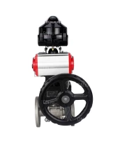 Кран шаровой DN.ru BV3131P(3pc)-FP-F-ISO-H Ду32 Ру40 фланцевый, полнопроходной, трехсоставной, корпус - нерж.сталь SS304, уплотнение - PTFE, с пн.приводом DN.ru PA-DA-052 пн.распределителем 4M310-08 220В редуктором MON1-250-T26-ISO БКВ APL-510N-EX