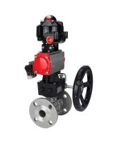 Кран шаровой DN.ru BV3131P(3pc)-FP-F-ISO-H Ду32 Ру40 фланцевый, полнопроходной, трехсоставной, корпус - нерж.сталь SS304, уплотнение - PTFE, с пн.приводом DN.ru PA-DA-052 пн.распределителем 4M310-08 220В редуктором MON1-250-T26-ISO БКВ APL-510N-EX