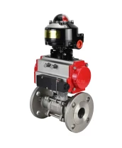 Кран шаровой DN.ru BV3131P(3pc)-FP-F-ISO-H Ду15 Ру40 фланцевый, полнопроходной, трехсоставной, корпус - нержавеющая сталь SS304, уплотнение - PTFE, с пн.приводом DN.ru PA-DA-052 пн.распределителем 4M310-08 220В и БКВ APL-510N-EX