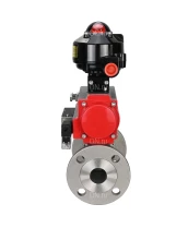 Кран шаровой DN.ru BV3232P(3pc)-FP-F-ISO-H Ду100 Ру16 фланцевый, полнопроходной, трехсоставной, корпус - нержавеющая сталь SS316, уплотнение - PTFE, с пн.приводом DN.ru PA-DA-130 пн.распределителем 4M310-08 220В и БКВ APL-510N-EX