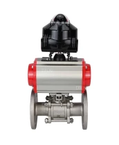 Кран шаровой DN.ru BV3232P(3pc)-FP-F-ISO-H Ду100 Ру16 фланцевый, полнопроходной, трехсоставной, корпус - нержавеющая сталь SS316, уплотнение - PTFE, с пн.приводом DN.ru PA-DA-130 пн.распределителем 4M310-08 220В и БКВ APL-510N-EX