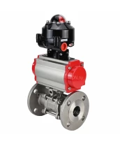 Кран шаровой DN.ru BV3232P(3pc)-FP-F-ISO-H Ду100 Ру16 фланцевый, полнопроходной, трехсоставной, корпус - нержавеющая сталь SS316, уплотнение - PTFE, с пн.приводом DN.ru PA-DA-130 пн.распределителем 4M310-08 220В и БКВ APL-510N-EX