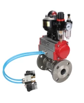 Кран шаровой DN.ru BV3131P(3pc)-FP-F-ISO-H Ду100 Ру16 полнопроходной трехсоставной, фланцевый, нержавеющая сталь 304, уплотнение - PTFE, 22х22, F10, WDVF, с пневмоприводом DN.ru PA-DA-105, пневмораспределителем 4V320-08 220В, БКВ APL-510N EX и БПВ AFC2000