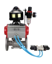 Кран шаровой DN.ru BV3131P(3pc)-FP-F-ISO-H Ду32 Ру40 фланцевый, полнопроходной, трехсоставной, корпус - нерж. сталь SS304, уплотнение - PTFE, с пн.приводом DN.ru PA-SA-083 пн.распределителем 4V320-08 БПВ AFC2000 БКВ APL-510N-EX