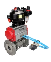 Кран шаровой DN.ru BV3131P(3pc)-FP-F-ISO-H Ду32 Ру40 фланцевый, полнопроходной, трехсоставной, корпус - нерж. сталь SS304, уплотнение - PTFE, с пн.приводом DN.ru PA-SA-083 пн.распределителем 4V320-08 БПВ AFC2000 БКВ APL-510N-EX