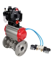 Кран шаровой DN.ru BV3131P(3pc)-FP-F-ISO-H Ду32 Ру40 фланцевый, полнопроходной, трехсоставной, корпус - нерж. сталь SS304, уплотнение - PTFE, с пн.приводом DN.ru PA-SA-083 пн.распределителем 4V320-08 БПВ AFC2000 БКВ APL-510N-EX
