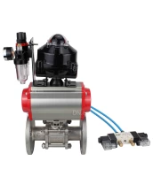 Кран шаровой DN.ru BV3131P(3pc)-FP-F-ISO-H Ду32 Ру40 фланцевый, полнопроходной, трехсоставной, корпус - нерж. сталь SS304, уплотнение - PTFE, с пн.приводом DN.ru PA-SA-083 пн.распределителем 4V320-08 БПВ AFC2000 БКВ APL-510N-EX