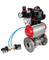 Кран шаровой DN.ru BV3131P(3pc)-FP-F-ISO-H Ду32 Ру40 фланцевый, полнопроходной, трехсоставной, корпус - нерж. сталь SS304, уплотнение - PTFE, с пн.приводом DN.ru PA-SA-083 пн.распределителем 4V320-08 БПВ AFC2000 БКВ APL-510N-EX