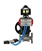 Кран шаровой DN.ru BV3131P(3pc)-FP-F-ISO-H Ду100 Ру16 фланцевый, полнопроходной, трехсоставной, корпус - нерж.сталь SS304, уплотнение - PTFE, с пн.приводом DN.ru PA-DA-130 пн.распределителем 4V320-08 редуктором MON3-700-T38-ISO БКВ APL-510N-EX