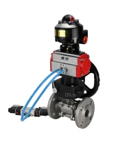 Кран шаровой DN.ru BV3131P(3pc)-FP-F-ISO-H Ду100 Ру16 фланцевый, полнопроходной, трехсоставной, корпус - нерж.сталь SS304, уплотнение - PTFE, с пн.приводом DN.ru PA-DA-130 пн.распределителем 4V320-08 редуктором MON3-700-T38-ISO БКВ APL-510N-EX