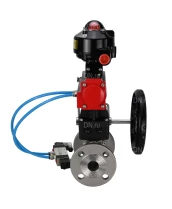 Кран шаровой DN.ru BV3131P(3pc)-FP-F-ISO-H Ду100 Ру16 фланцевый, полнопроходной, трехсоставной, корпус - нерж.сталь SS304, уплотнение - PTFE, с пн.приводом DN.ru PA-DA-130 пн.распределителем 4V320-08 редуктором MON3-700-T38-ISO БКВ APL-510N-EX