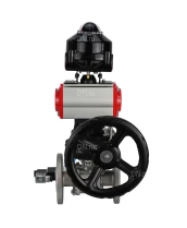 Кран шаровой DN.ru BV3131P(3pc)-FP-F-ISO-H Ду100 Ру16 фланцевый, полнопроходной, трехсоставной, корпус - нерж.сталь SS304, уплотнение - PTFE, с пн.приводом DN.ru PA-DA-130 пн.распределителем 4V320-08 редуктором MON3-700-T38-ISO БКВ APL-510N-EX