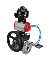 Кран шаровой DN.ru BV3131P(3pc)-FP-F-ISO-H Ду100 Ру16 фланцевый, полнопроходной, трехсоставной, корпус - нерж.сталь SS304, уплотнение - PTFE, с пн.приводом DN.ru PA-DA-130 пн.распределителем 4V320-08 редуктором MON3-700-T38-ISO БКВ APL-510N-EX