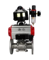 Кран шаровой DN.ru BV3131P(3pc)-FP-F-ISO-H Ду15 Ру40 фланцевый, полнопроходной, трехсоставной, корпус - нерж. сталь SS304, уплотнение - PTFE, с пн.приводом DN.ru PA-DA-052 пн.распределителем 4M310-08 220В БПВ AFC2000 БКВ APL-510N-EX