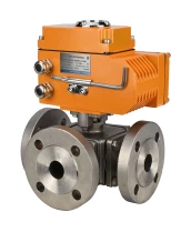 Кран шаровой DN.ru BV3131PPL(4pc)-FP-3WT-F-ISO-H Ду25 Ру16, трехходовой, полнопроходной, сталь 304, уплотнение - PPL, фланцевый с 3/4-оборотным электроприводом E34-N-005EM-O1-220VAC-У1 220В
