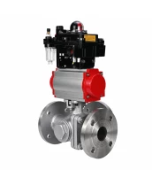 Кран шаровой DN.ru Ду80 Ру16 HYMT, трехходовой L-тип, полнопроходной, фланцевый, корпус - нержавеющая сталь SS316, с пневмоприводом PA-DA-105, пневмораспределителем 4M310-08 24В NAMUR, БКВ APL-410N EX и БПВ AFC2000 (BV3232P(2pc)-FP-3WL-F-ISO-H)