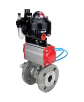 Кран шаровой DN.ru BV3232P(2pc)-FP-F-ISO-H Ду15 Ру40 фланцевый, полнопроходной, двухсоставной, корпус - нерж. сталь SS316, уплотнение - PTFE, с пн.приводом DN.ru PA-DA-052 пн.распределителем 4V320-10 БПВ AFC2000 БКВ APL-510N-EX