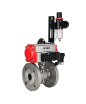 Кран шаровой DN.ru Ду25 Ру40 полнопроходной двухходовой, нержавеющая сталь 316, фланцевый, уплотнение - PTFE, с пневмоприводом PA-DA-065, пневмораспределителем 4M310-08 DC24V и БПВ AFC2000 (BV3232P(2pc)-FP-F-ISO-H)