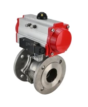 Кран шаровой DN.ru BV3232P(2pc)-FP-F-ISO-R Ду300 Ру16 полнопроходной двухходовой, нержавеющая сталь 316, фланцевый, уплотнение - PTFE, с пневмоприводом PA-DA-210 двойного действия и пневмораспределителем 4M310-08 24В