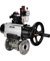 Кран шаровой DN.ru BV3232P(3pc)-FP-F-ISO-H Ду80 Ру40 фланцевый с ISO-фланцем, корпус - нержавеющая сталь 316, полнопроходной, уплотнение - PTFE, с пневмоприводом PA-DA-105-1, пневмораспределителем 4М310-08 220В, БКВ APL-210N, БПВ AFC2000