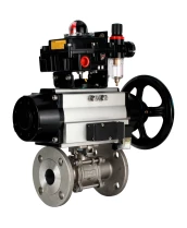 Кран шаровой DN.ru BV3232P(3pc)-FP-F-ISO-H Ду65 Ру40 фланцевый с ISO-фланцем, корпус - нержавеющая сталь 316, полнопроходной, уплотнение - PTFE, с пневмоприводом PA-DA-105-1, пневмораспределителем 4М310-08 24В, БКВ APL-410N Ex, БПВ AFC2000