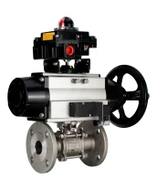 Кран шаровой DN.ru BV3232P(3pc)-FP-F-ISO-H Ду100 Ру25 фланцевый с ISO-фланцем, корпус - нержавеющая сталь 316, полнопроходной, уплотнение - PTFE, с пневмоприводом PA-DA-105-1, пневмораспределителем 4М310-08 220В, БКВ APL-410N Ex