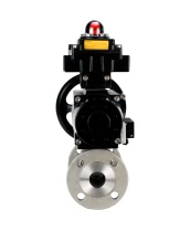 Кран шаровой DN.ru BV3232P(3pc)-FP-F-ISO-H Ду100 Ру25 фланцевый с ISO-фланцем, корпус - нержавеющая сталь 316, полнопроходной, уплотнение - PTFE, с пневмоприводом PA-DA-105-1, пневмораспределителем 4М310-08 220В, БКВ APL-410N Ex