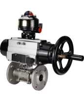 Кран шаровой DN.ru BV3232P(3pc)-FP-F-ISO-H Ду65 Ру40 фланцевый с ISO-фланцем, корпус - нержавеющая сталь 316, полнопроходной, уплотнение - PTFE, с пневмоприводом PA-DA-105-1, пневмораспределителем 4М310-08 220В, БКВ APL-510N Ex