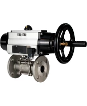 Кран шаровой DN.ru BV3232P(3pc)-FP-F-ISO-H Ду65 Ру40 фланцевый с ISO-фланцем, корпус - нержавеющая сталь 316, полнопроходной, уплотнение - PTFE, с пневмоприводом PA-DA-105-1, пневмораспределителем 4М310-08 24В