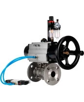 Кран шаровой DN.ru BV3232P(3pc)-FP-F-ISO-H Ду65 Ру40 фланцевый с ISO-фланцем, корпус - нержавеющая сталь 316, полнопроходной, уплотнение - PTFE, с пневмоприводом PA-DA-105-1, пневмораспределителем 4V320-08 220В, БПВ AFC2000