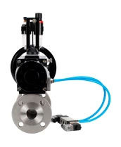 Кран шаровой DN.ru BV3232P(3pc)-FP-F-ISO-H Ду65 Ру40 фланцевый с ISO-фланцем, корпус - нержавеющая сталь 316, полнопроходной, уплотнение - PTFE, с пневмоприводом PA-DA-105-1, пневмораспределителем 4V320-10 220В, БПВ AFC2000