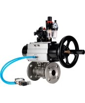 Кран шаровой DN.ru BV3232P(3pc)-FP-F-ISO-H Ду65 Ру40 фланцевый с ISO-фланцем, корпус - нержавеющая сталь 316, полнопроходной, уплотнение - PTFE, с пневмоприводом PA-DA-105-1, пневмораспределителем 4V320-08 220В, БКВ APL-210N, БПВ AFC2000