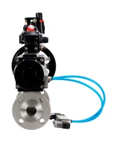 Кран шаровой DN.ru BV3232P(3pc)-FP-F-ISO-H Ду80 Ру40 фланцевый с ISO-фланцем, корпус - нержавеющая сталь 316, полнопроходной, уплотнение - PTFE, с пневмоприводом PA-DA-105-1, пневмораспределителем 4V320-10 220В, БКВ APL-210N, БПВ AFC2000