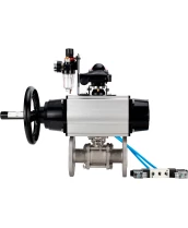 Кран шаровой DN.ru BV3232P(3pc)-FP-F-ISO-H Ду80 Ру40 фланцевый с ISO-фланцем, корпус - нержавеющая сталь 316, полнопроходной, уплотнение - PTFE, с пневмоприводом PA-DA-105-1, пневмораспределителем 4V320-10 220В, БКВ APL-210N, БПВ AFC2000