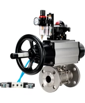 Кран шаровой DN.ru BV3232P(3pc)-FP-F-ISO-H Ду80 Ру40 фланцевый с ISO-фланцем, корпус - нержавеющая сталь 316, полнопроходной, уплотнение - PTFE, с пневмоприводом PA-DA-105-1, пневмораспределителем 4V320-10 220В, БКВ APL-210N, БПВ AFC2000