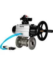 Кран шаровой DN.ru BV3232P(3pc)-FP-F-ISO-H Ду65 Ру40 фланцевый с ISO-фланцем, корпус - нержавеющая сталь 316, полнопроходной, уплотнение - PTFE, с пневмоприводом PA-DA-105-1, пневмораспределителем 4V320-08 220В, БКВ APL-210N