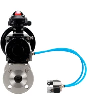 Кран шаровой DN.ru BV3232P(3pc)-FP-F-ISO-H Ду80 Ру40 фланцевый с ISO-фланцем, корпус - нержавеющая сталь 316, полнопроходной, уплотнение - PTFE, с пневмоприводом PA-DA-105-1, пневмораспределителем 4V320-10 220В, БКВ APL-210N