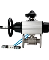 Кран шаровой DN.ru BV3232P(3pc)-FP-F-ISO-H Ду80 Ру40 фланцевый с ISO-фланцем, корпус - нержавеющая сталь 316, полнопроходной, уплотнение - PTFE, с пневмоприводом PA-DA-105-1, пневмораспределителем 4V320-10 220В, БКВ APL-210N