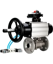 Кран шаровой DN.ru BV3232P(3pc)-FP-F-ISO-H Ду80 Ру40 фланцевый с ISO-фланцем, корпус - нержавеющая сталь 316, полнопроходной, уплотнение - PTFE, с пневмоприводом PA-DA-105-1, пневмораспределителем 4V320-10 220В, БКВ APL-210N